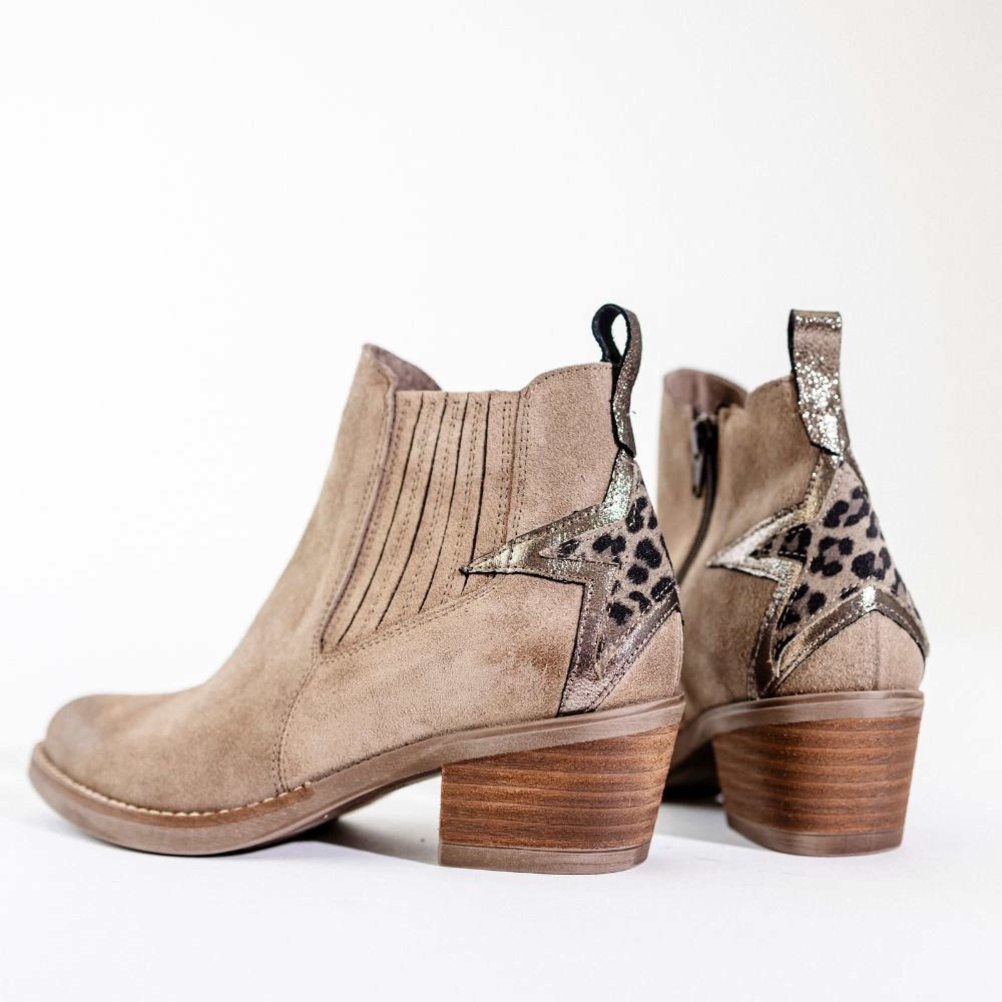 Bottines Mustang Femme Taille 39 - Bottes Taupe Argenté En Tissu Style Bottillon